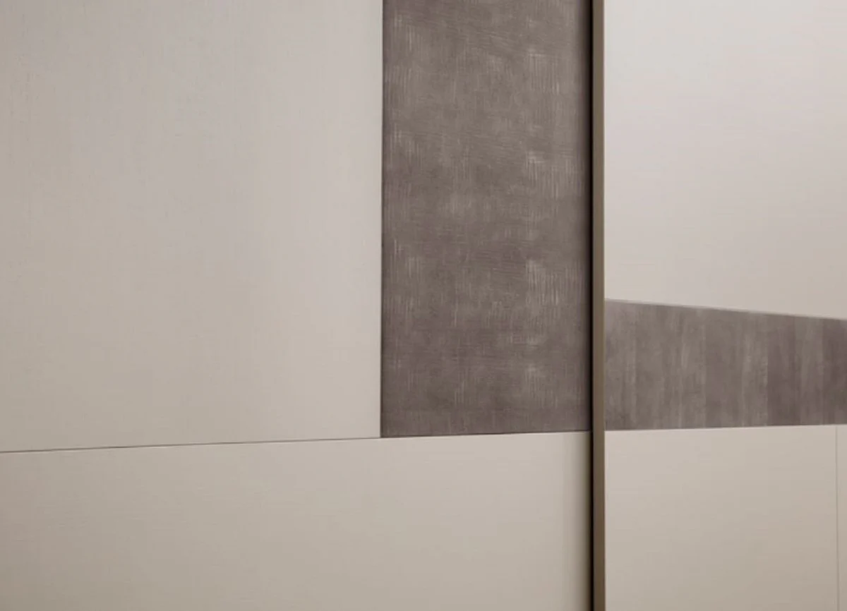 Casa Padrino armario de dormitorio de lujo crema / gris 295 x 68 x A. 250 cm - Guardarropa de madera maciza con 2 puertas correderas - Muebles de dormitorio de lujo