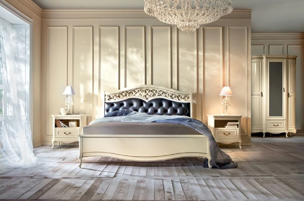 Casa Padrino Armario de Dormitorio Barroco de Lujo Crema / Oro 130 x 62,6 x H. 206,6 cm - Suntuoso Armario de Ropa con 3 Puertas y Cajone - Muebles de Dormitorio