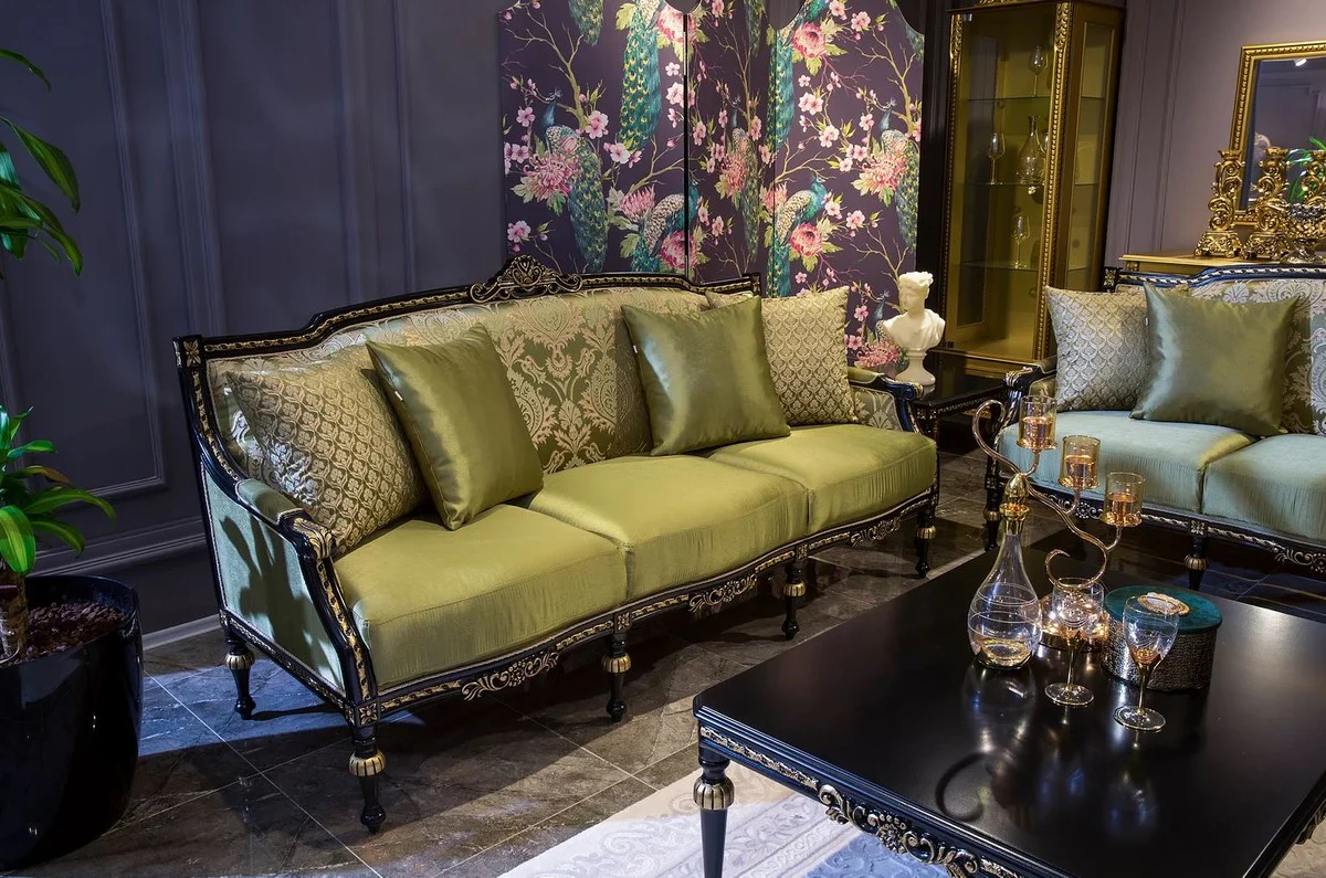 Casa Padrino mesa de centro barroco de lujo negro / oro 109 x 85 x A. 45 cm - Mesa de sal¨®n de madera maciza noble en estilo barroco - Muebles Barrocos