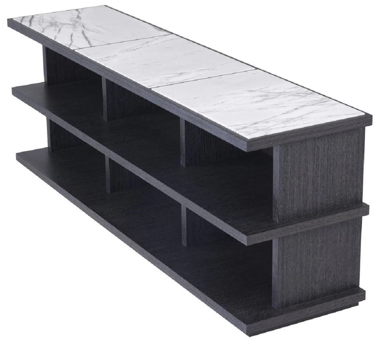 Casa Padrino armario de estanter¨ªa de lujo gris antracita / blanco / lila 220 x 55 x A. 80 cm - Noble armario de madera maciza con 3 estantes y encimeras de m¨¢rmol - Muebles de sal¨®n de lujo