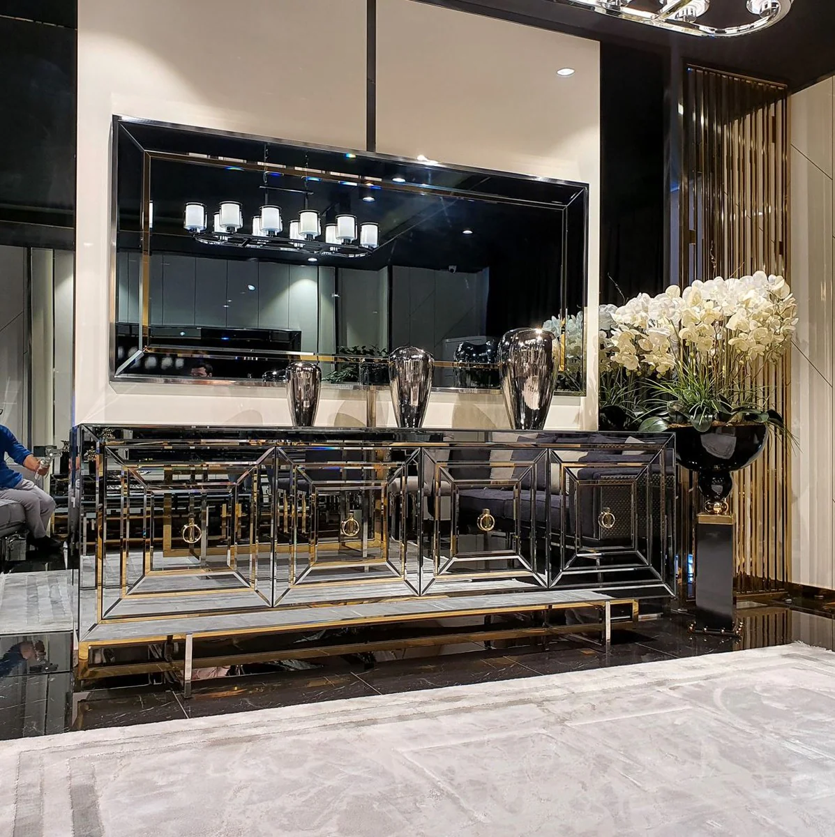 Casa Padrino espejo de pared de lujo plata / oro 210 x 4 x A. 130 cm - Espejo de sal¨®n rectangular - Muebles de Lujo