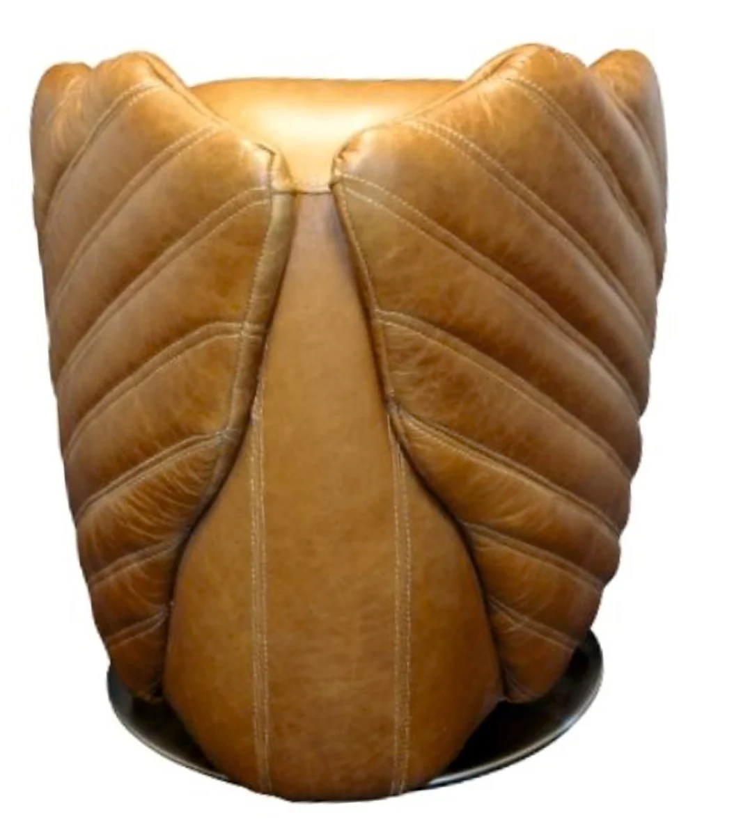 Casa Padrino luxury swivel armchair light brown / silver 69 x 97 x H. 79 cm - Genuine Leather Armchair in Art Deco Design