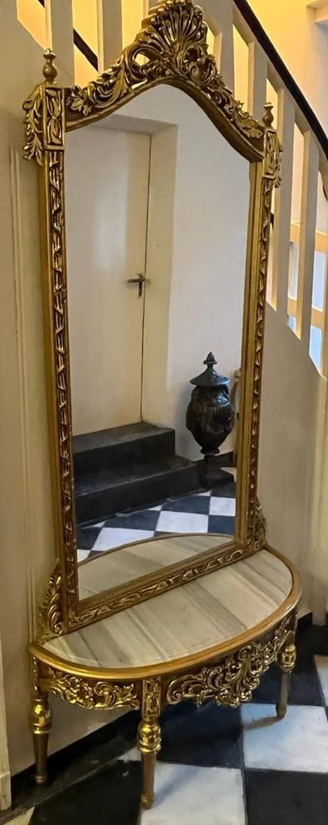 Casa Padrino consola de espejo barroco con tapa de m¨¢rmol oro / gris - Magn¨ªfica consola barroco con espejo - Muebles de armario estilo barroco - Muebles barrocos