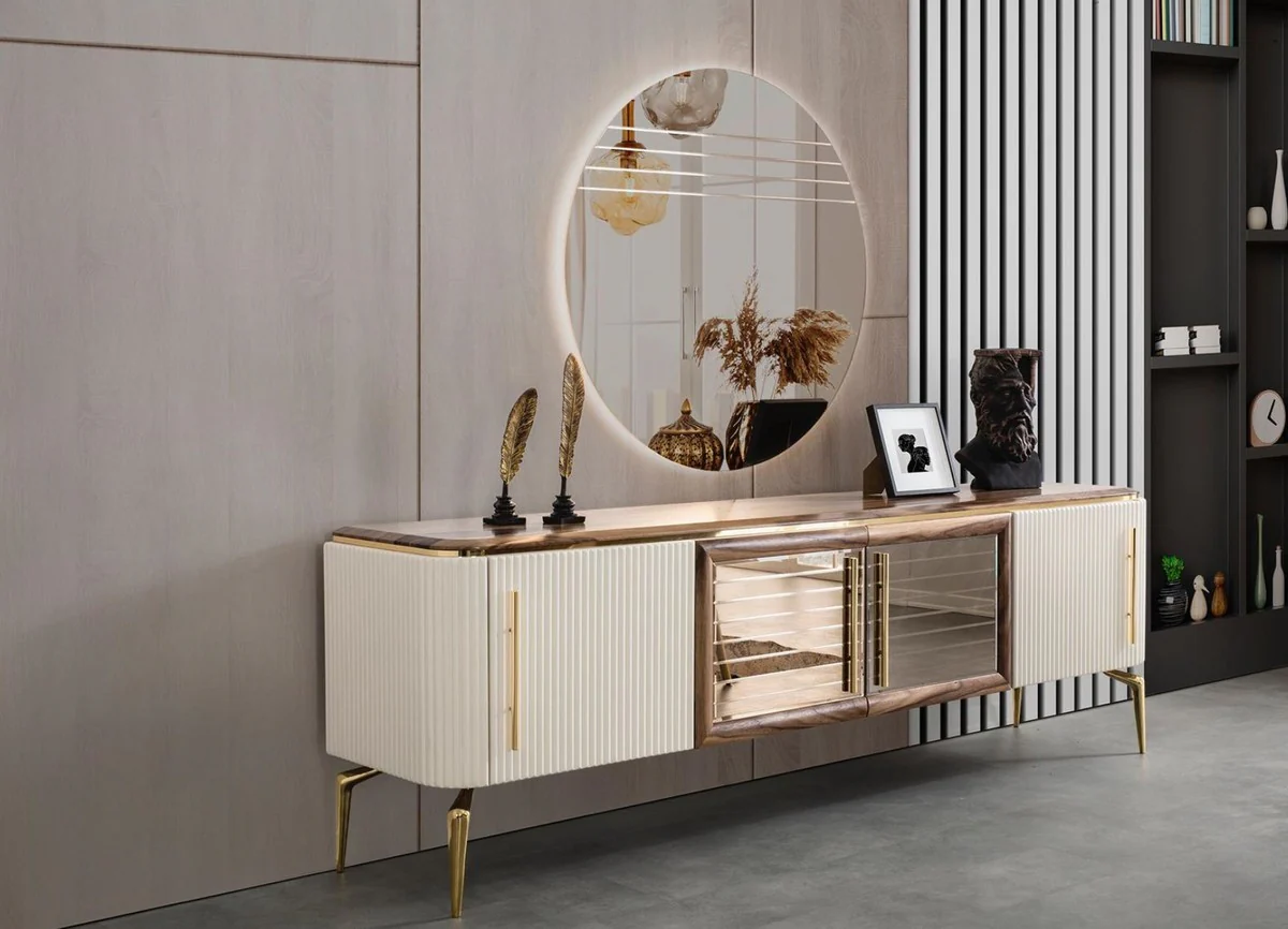 Casa Padrino aparador Art Dec¨® de lujo marr¨®n / blanco / oro 235 x 48 x A. 76 cm - Armario noble con 4 puertas - Muebles Art Deco