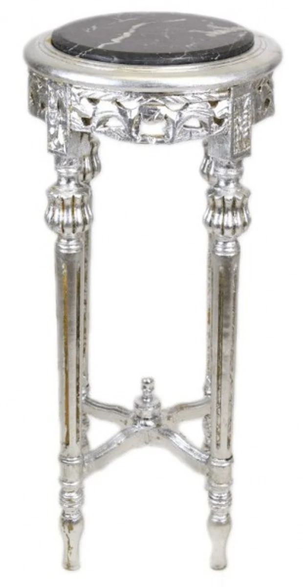 Casa Padrino Baroque table with black marble top round silver 70 x 35 cm antique style - phone flower stand