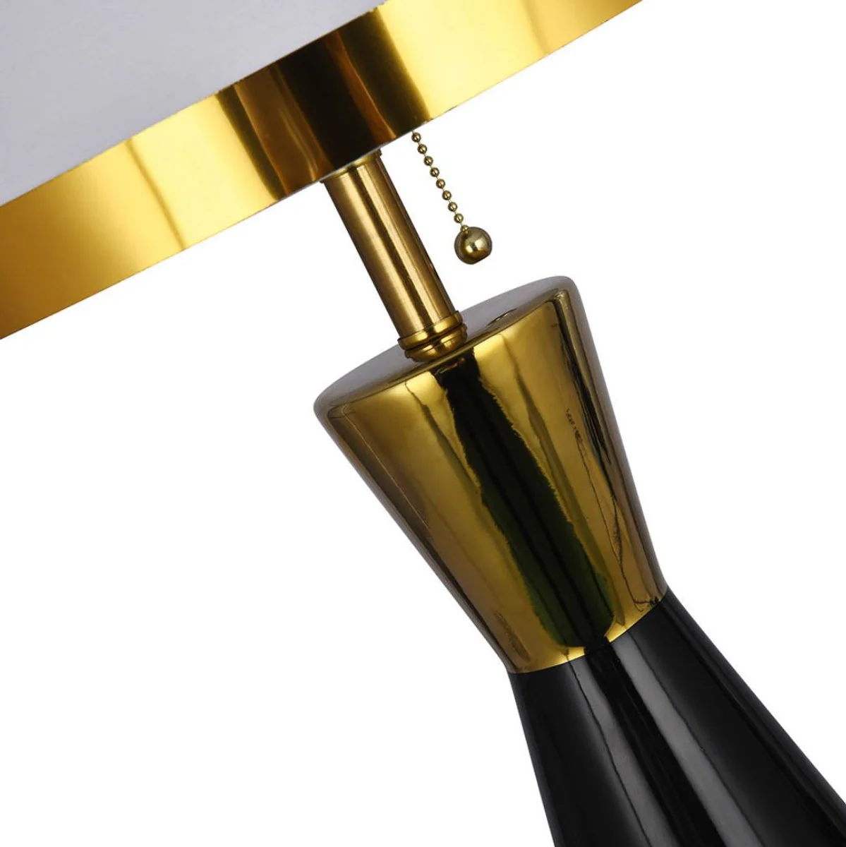 Casa Padrino lámpara de mesa de cerámica de lujo negro / oro / blanco Ø 30 x A. 60 cm - Lámpara de escritorio redonda de cerámica con pantalla - Luces de cerámica de lujo