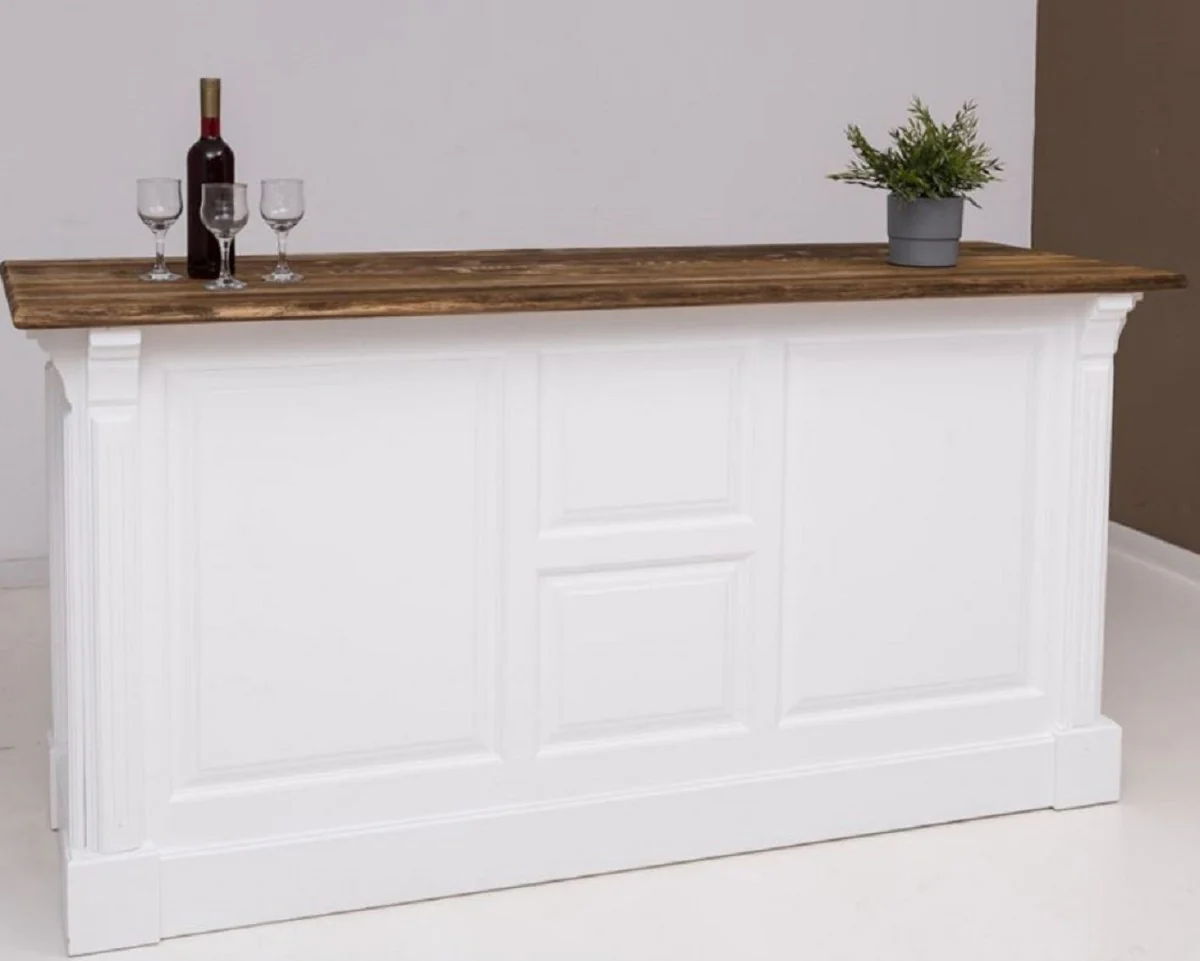 Casa Padrino barra de bar de estilo campestre blanco / marr¨®n oscuro 191 x 68 x A. 95 cm - Mesa de bar de madera maciza - Muebles de bar de madera maciza en estilo campestre