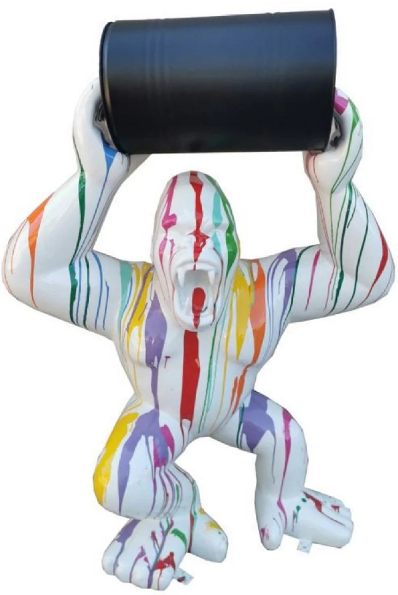 Casa Padrino escultura decorativa de lujo mono gorila con barril blanco / multicolor / negro A. 250 cm - Figura decorativa grande XXL - Escultura decorativa XXL - Esculturas y Figuras XXL