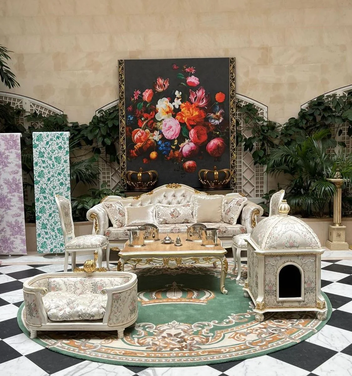 Pomp??s de Casa Padrino casa para gatos barroco Provenza plata / crema blanco / oro - dise?ada por Harald Gl??ckler