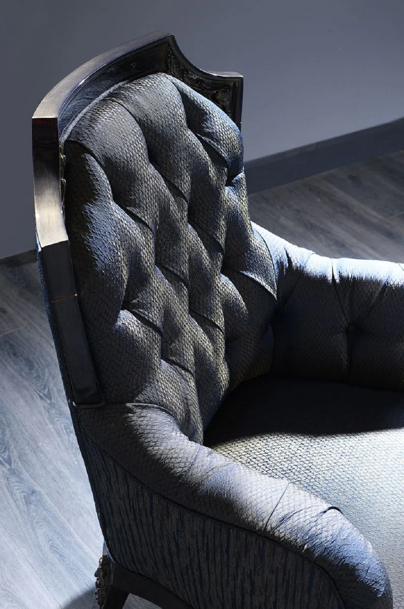 Casa Padrino conjunto de sala de estar barroco de lujo azul / oro - 2 Sof¨¢s y 2 Sillones y 1 Mesa de Centro y 2 Mesa Auxiliares - Muebles Barrocos Adornados - Calidad de Lujo