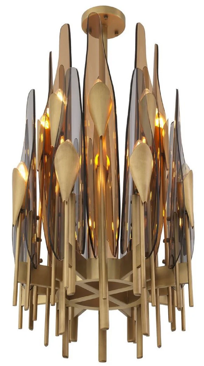 Casa Padrino lámpara de araña de diseño latón antiguo / ámbar / gris Ø 45 x A. 80 cm - Lámpara de araña de salón - Lámpara de araña de hotel - Calidad de Lujo