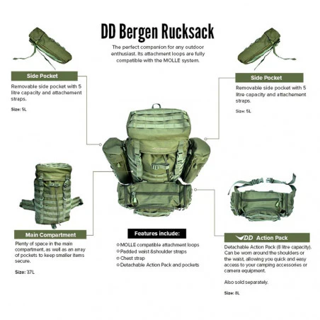 DD Hammocks Bergen Rucksack 55L verde oliva - Mochila táctica de bushcraft
