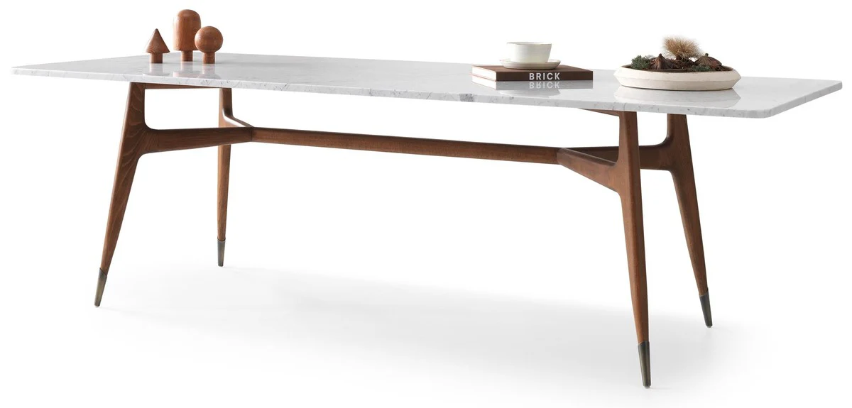 Casa Padrino mesa de comedor de lujo blanco / marr¨®n 240 x 100 x A. 75 cm - Mesa de comedor rectangular con tapa de m¨¢rmol - Muebles de comedor - Muebles de lujo - Interiores de comedor de lujo