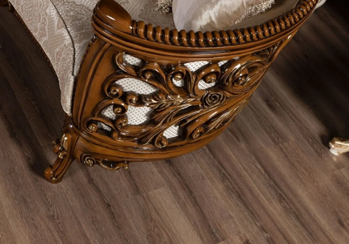 Casa Padrino sof¨¢ barroco de lujo beige / marr¨®n / oro - Magn¨ªfico sof¨¢ de sal¨®n con patr¨®n elegante - Muebles de sal¨®n barrocos