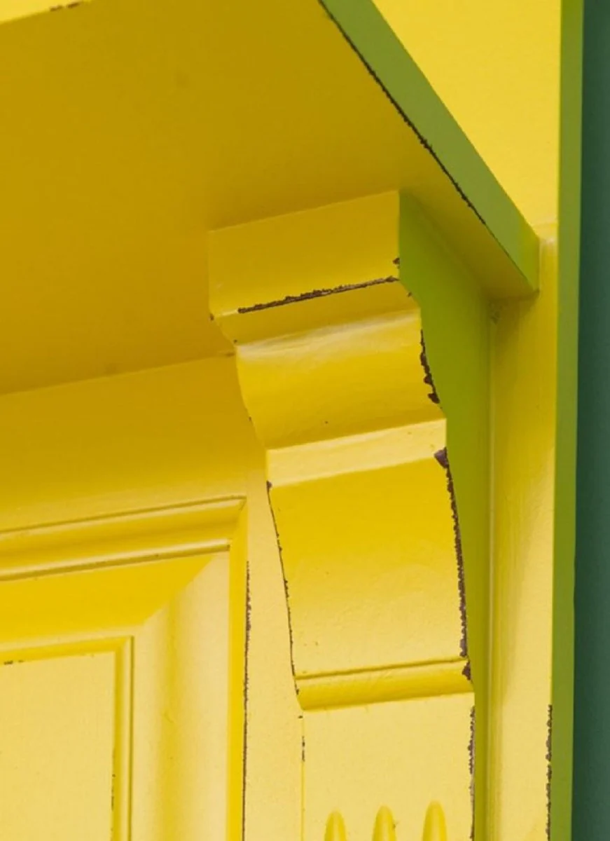 Casa Padrino armario de estilo campestre amarillo antiguo 180 x 41 x H. 210 cm - Armario de Madera Maciza con Espejo - Muebles de Estilo Campestre