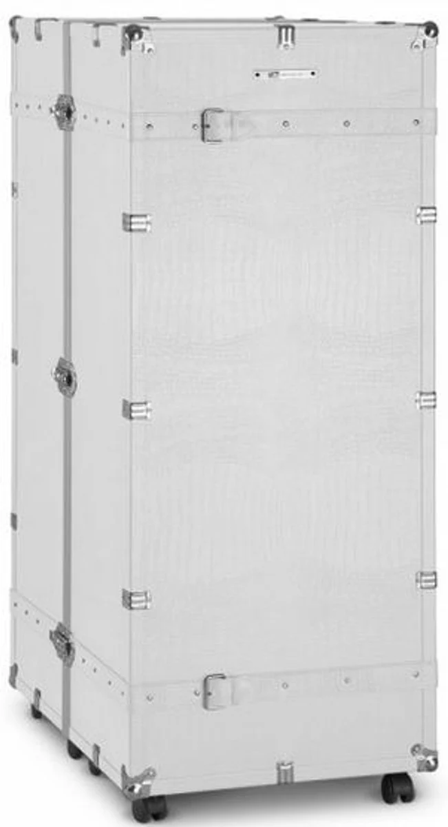 Casa Padrino gabinete de la maleta de cuero sint¨¦tico de lujo con ruedas blanco / plata 60 x 86 x A. 143 cm - Gabinete de la Maleta en Estilo Vintage - Accesorios de Lujo