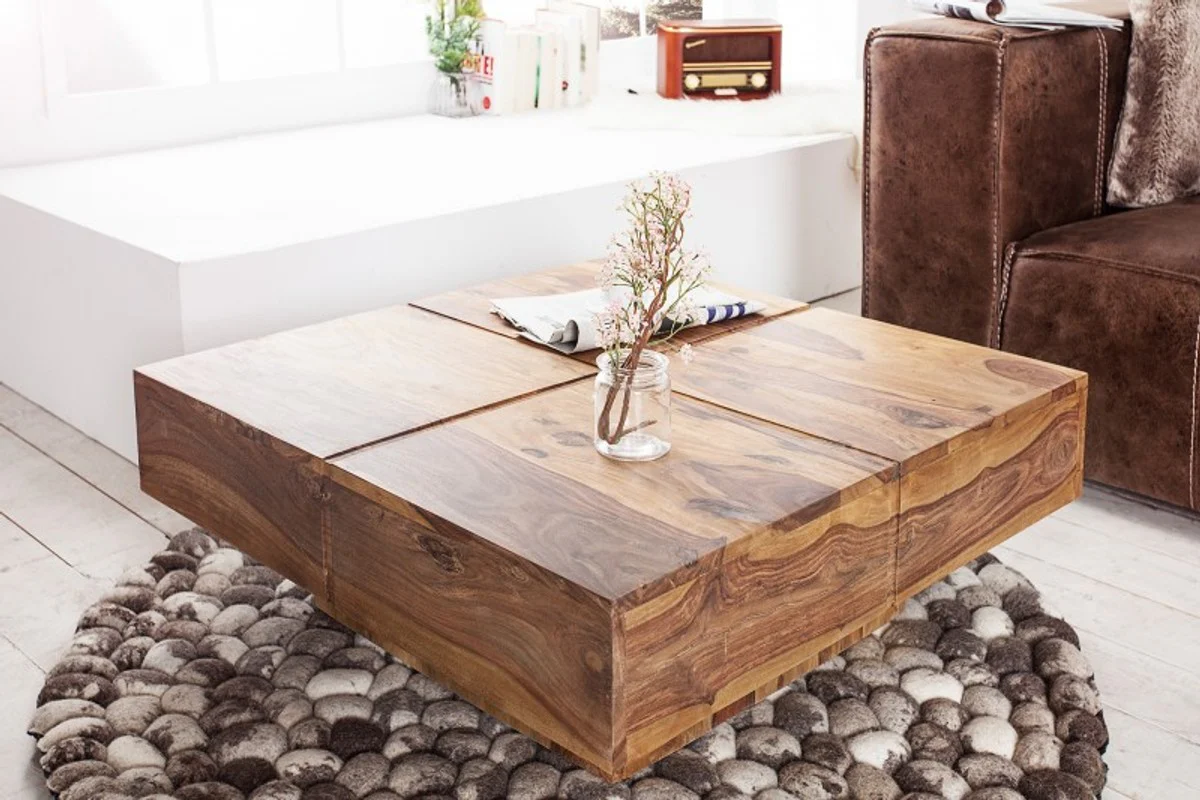Mesa de centro de madera maciza de diseño Casa Padrino nature 80 x 30 cm - mesa de salón