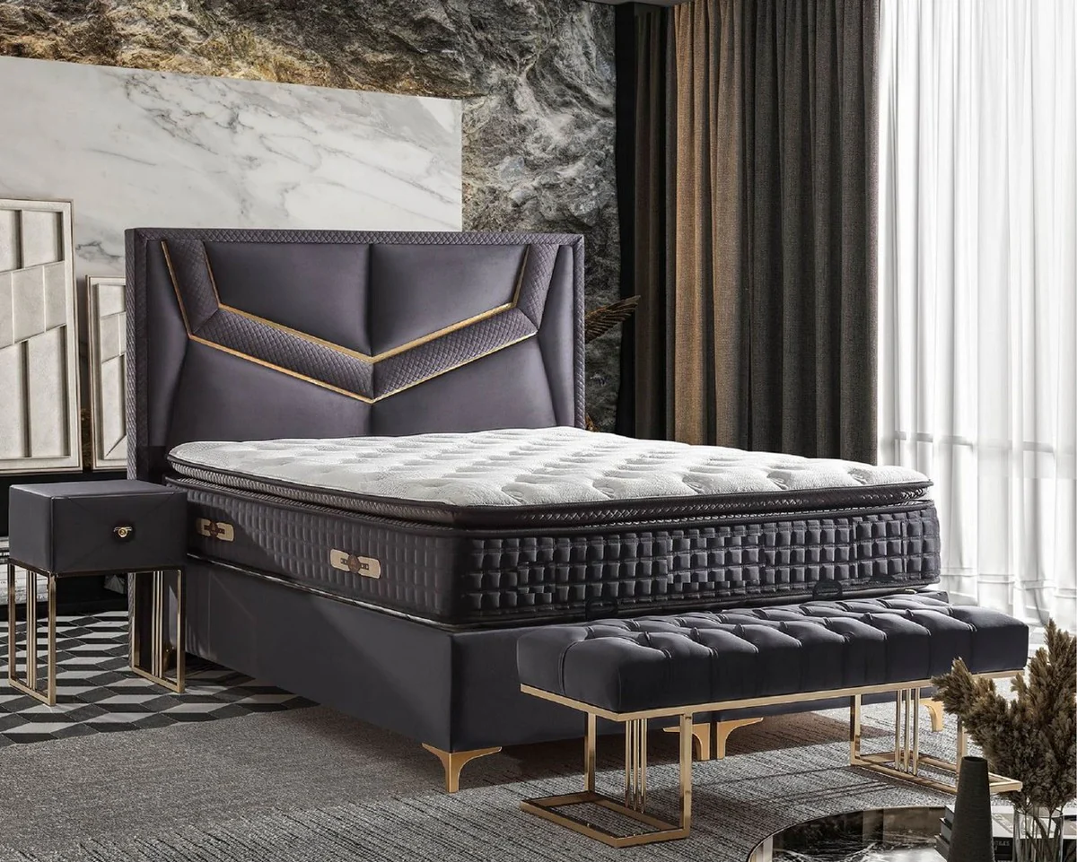 Casa Padrino cama doble de lujo púrpura / oro - Varios Tamaños - Cama de madera maciza con cabecero y colchón - Muebles de dormitorio - Muebles para hoteles - Muebles de lujo