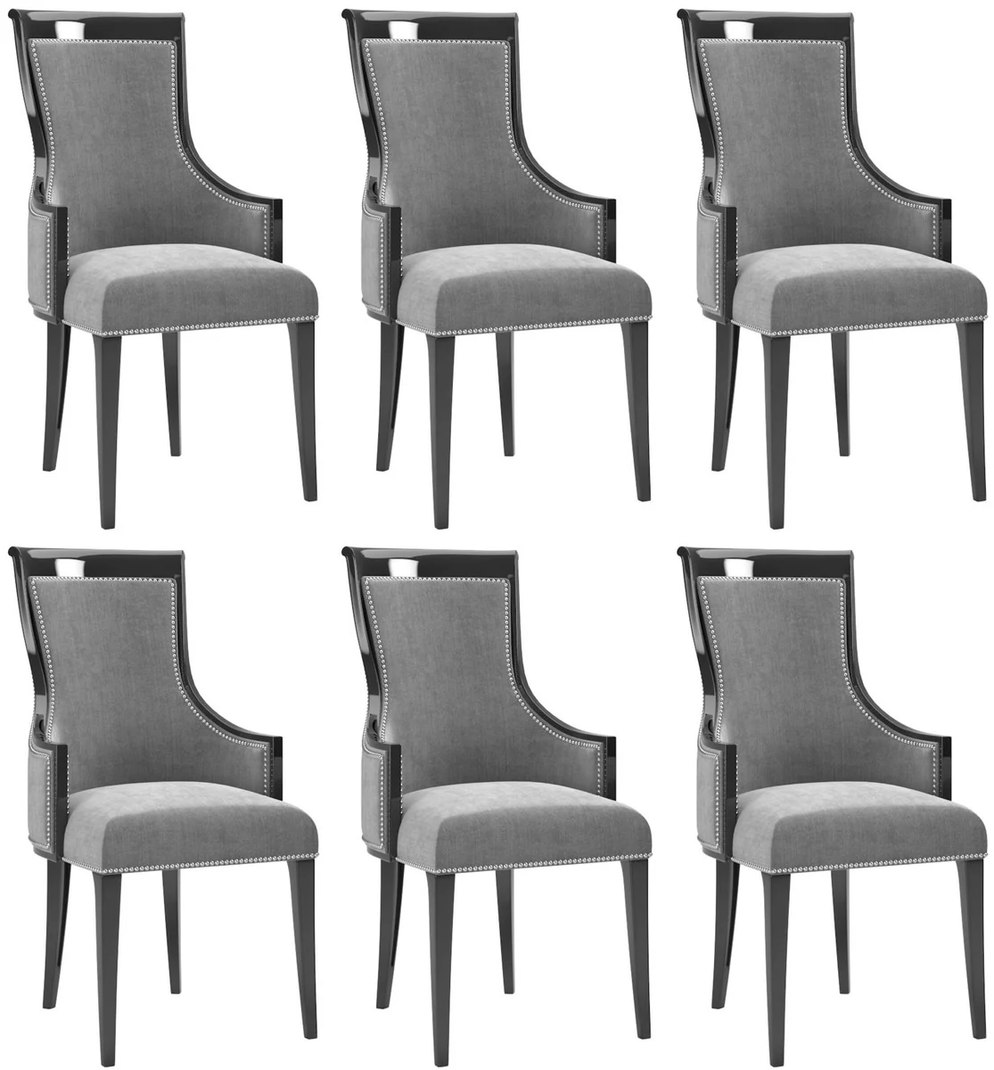 Casa Padrino conjunto de sillas de comedor Art Deco de lujo gris / negro / plata 50 x 50 x A. 110 cm - Sillas de cocina noble conjunto de 6 - Muebles de Comedor Art Deco