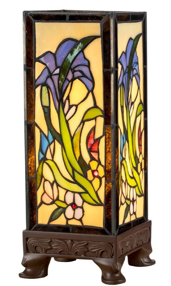 Casa Padrino Lámpara de Mesa Tiffany de Lujo Marrón / Multicolor 13 x 13 x H. 37 cm - Hecho a Mano a Partir de 327 Piezas