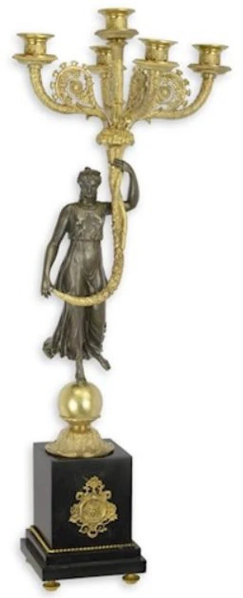Casa Padrino portavela barroco con una figura de bronce decorativa y base de mármol 26,5 x 26,5 x A. 68,5 cm - Elegante portavela de 5 llamas - Accesorios de decoración de salón