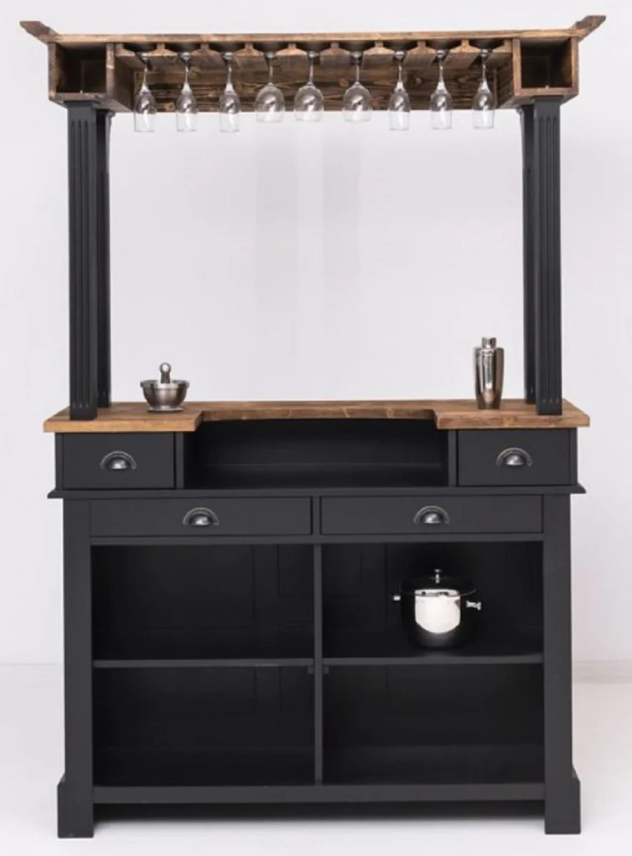 Casa Padrino barra de bar de estilo campestre negro / marr¨®n 150 x 56 x A. 210 cm - Mesa de bar de madera maciza - Muebles de bar de madera maciza en estilo campestre