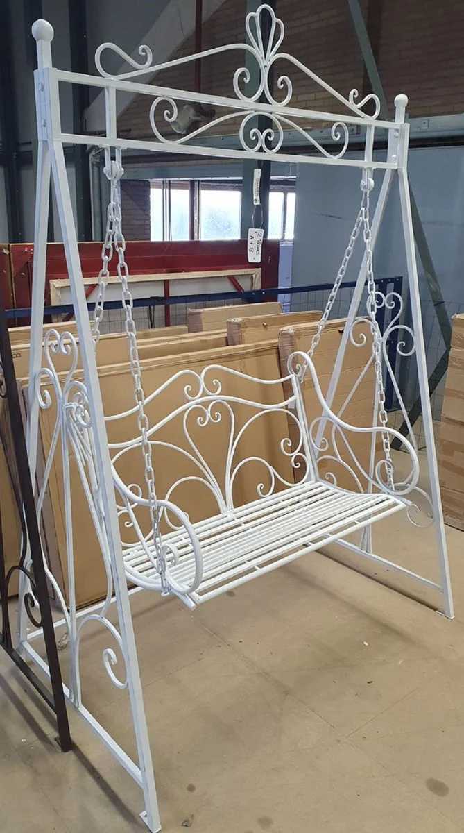 Casa Padrino columpio de jard¨ªn Art Nouveau blanco - Elegante columpio de jard¨ªn de metal - Muebles de jard¨ªn - Muebles de Terraza - Muebles Barrocos y Art Nouveau