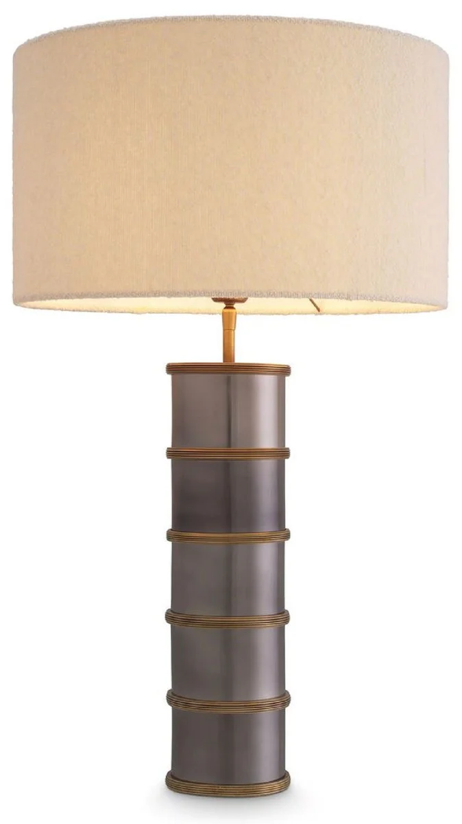 Casa Padrino lámpara de mesa de lujo palmera latón vintage / níquel negro / crema Ø 45 x A. 76 cm - Lámpara de escritorio redonda - Lámparas de mesa de lujo - Muebles de lujo - Calidad de lujo