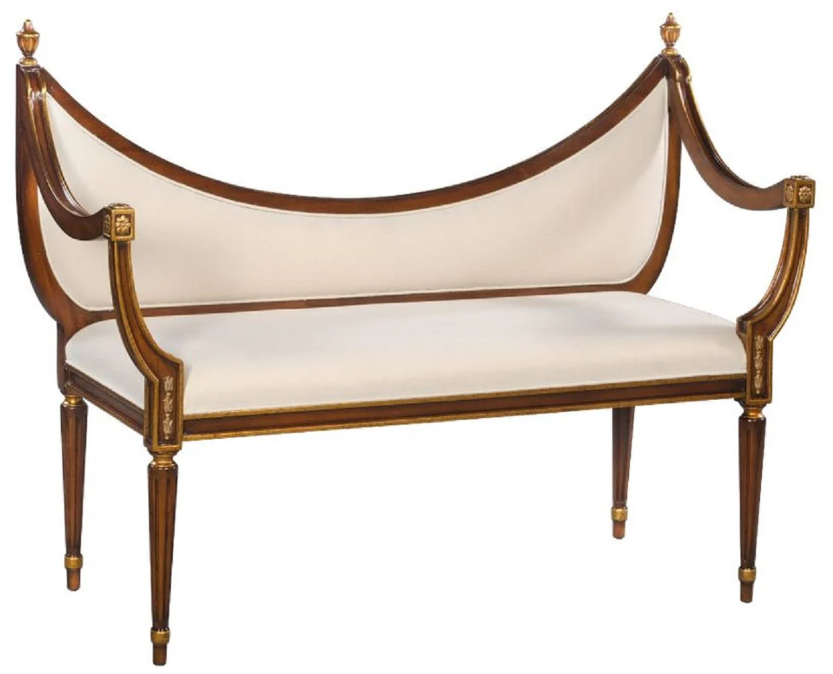 Casa Padrino banco Art Nouveau de lujo crema / marrón / oro - Banco de madera maciza hecho a mano - Muebles de Salón Barrocos y Art Nouveau