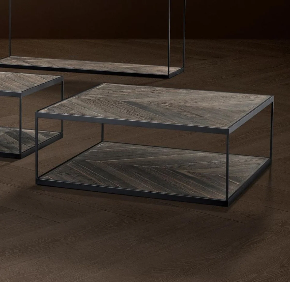 Casa Padrino mesa de centro de dise?o de acero galvanizado y resistido roble - colecci¨®n de lujo