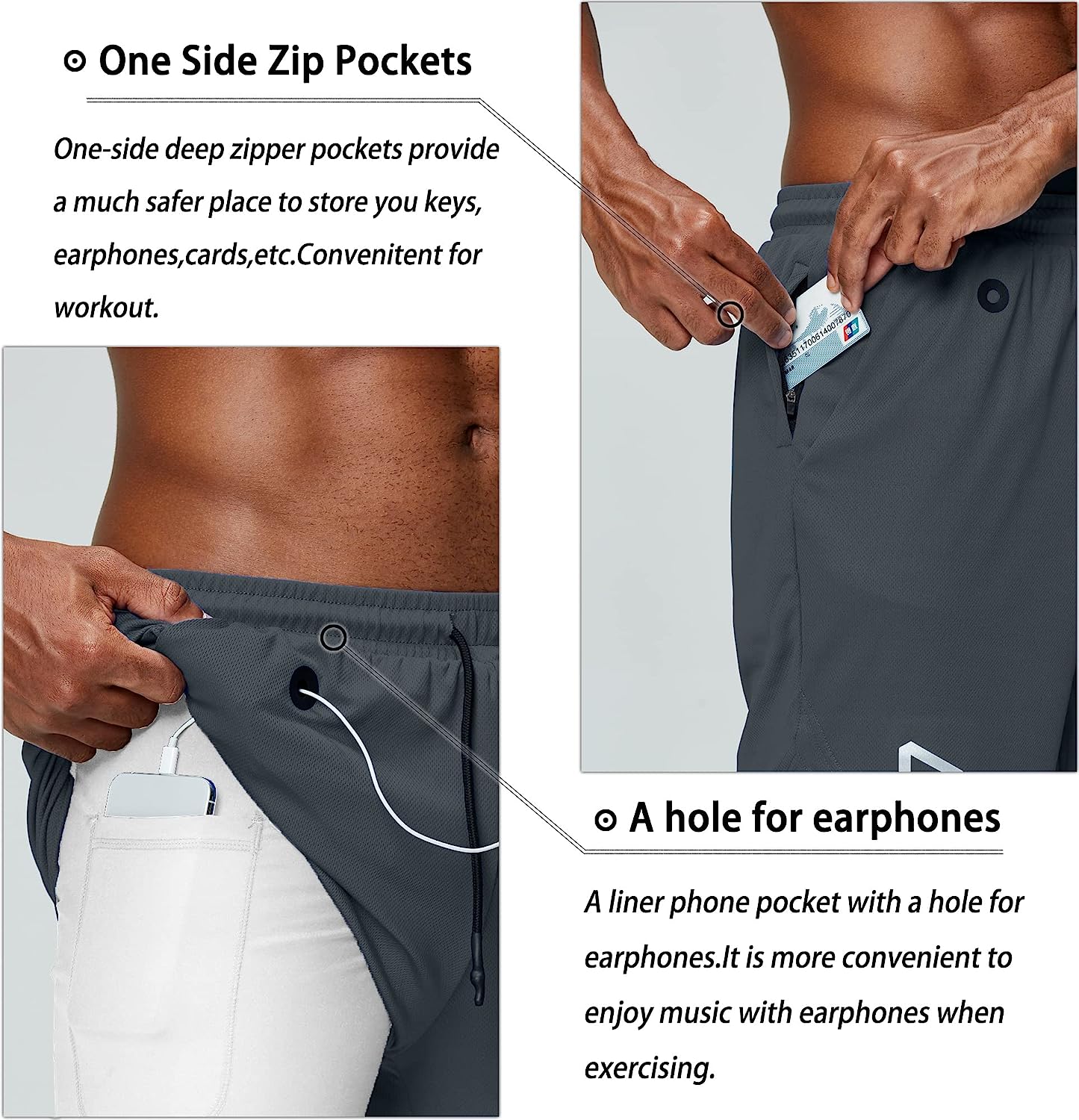 Men's 2 in 1 Running Shorts Gym Workout Quick Dry Mens Shorts with Phone Pocket