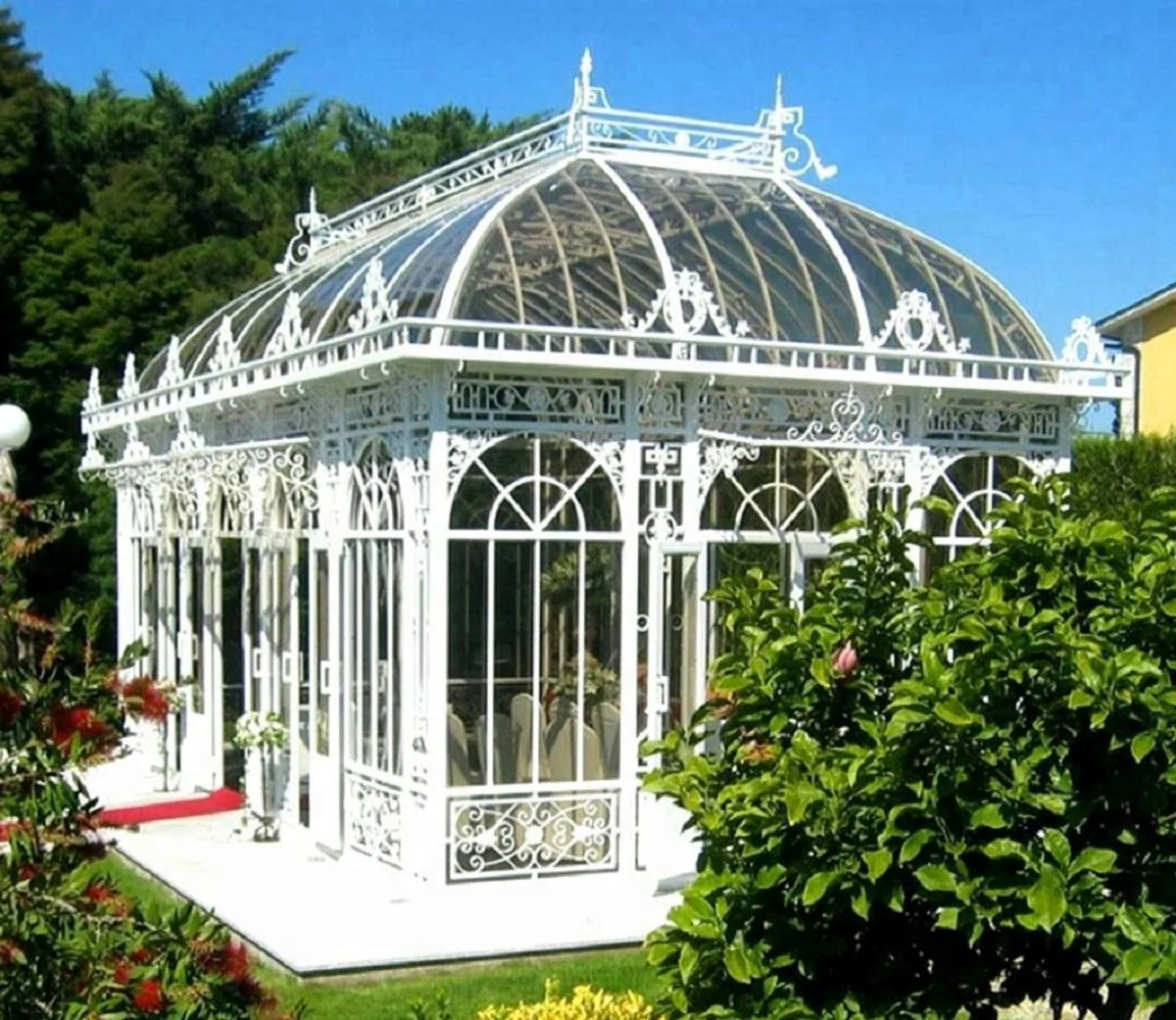 Casa Padrino casa de jardín Art Nouveau de lujo blanco 856 x 456 x A. 516 cm - Pabellón de jardín de hierro forjado - Invernadero - Noble & Magnífica