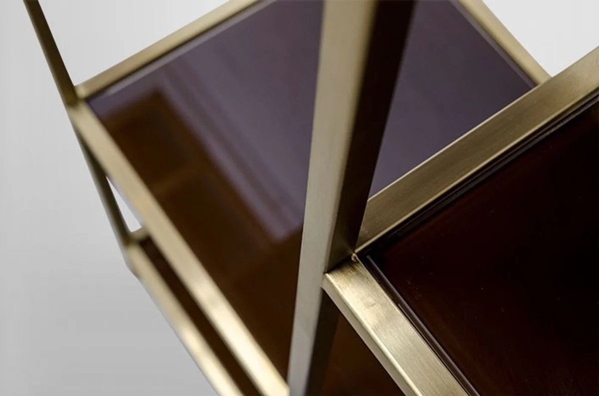 Casa Padrino Art Deco luxury shelving cabinet stainless steel gold with tinted glass shelves H210 x 98 x 35 cm - bookcase shelving cabinet - Art Nouveau furniture