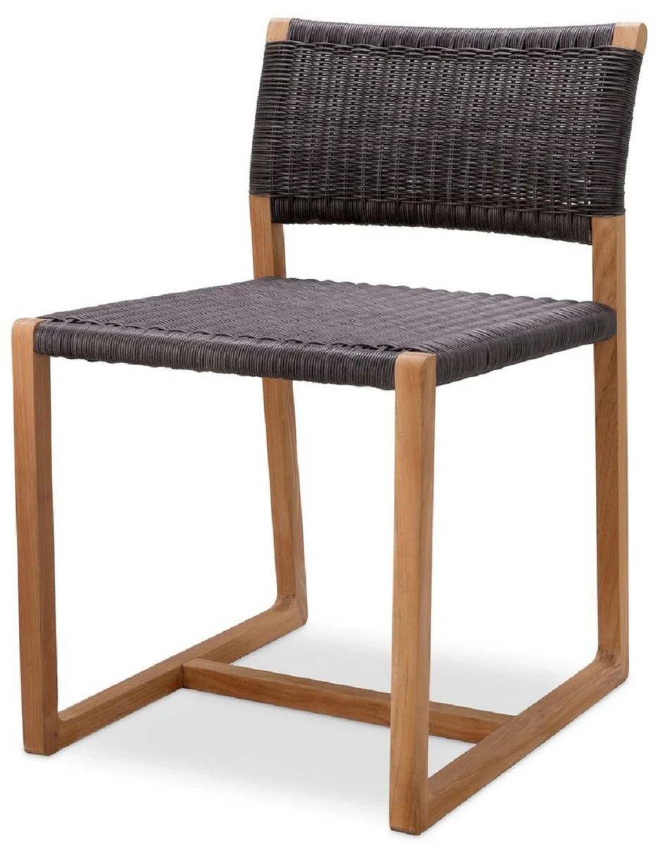 Casa Padrino Silla de Comedor de Teca de Lujo Natural / Negro 48 x 58 x A. 78,5 cm - Silla de Jard¨ªn - Muebles de Jard¨ªn - Muebles de Comedor - Muebles de Teca de Lujo