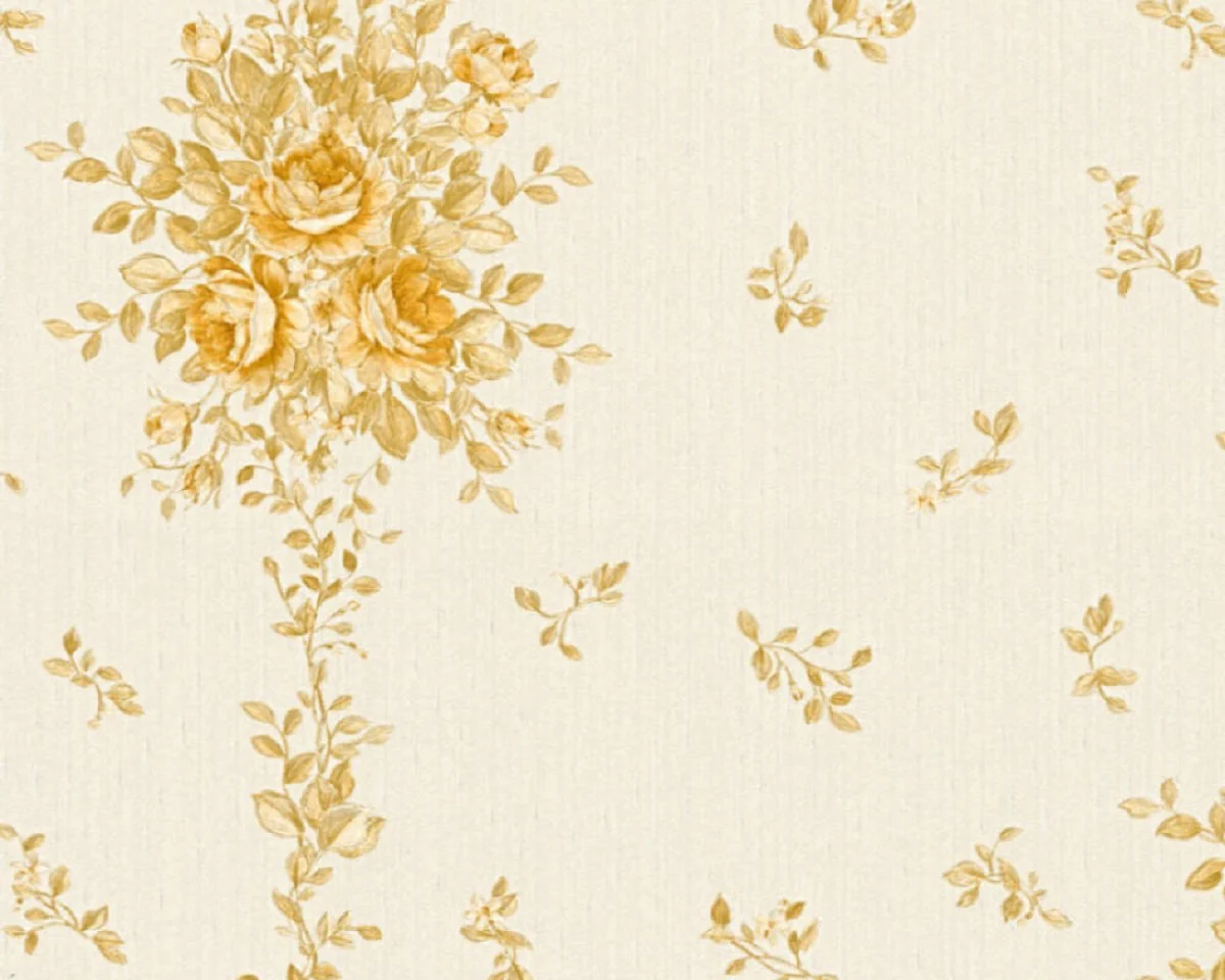 Casa Padrino papel pintado barroco no tejido crema / beige / oro - Papel pintado de salón de estilo barroco con elegante patrón floral - Decoración de pared barroco