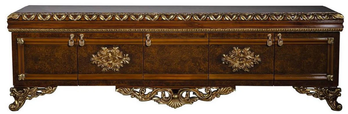 Casa Padrino armario de TV barroco de lujo marr¨®n / oro - Magn¨ªfico aparador de sal¨®n con 5 puertas - Muebles de sal¨®n barrocos