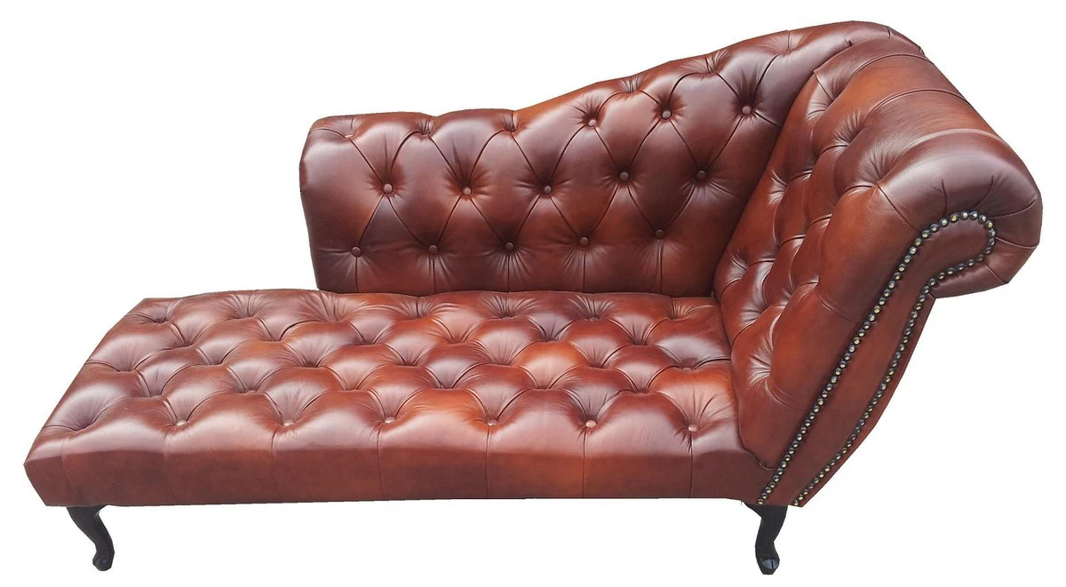 Casa Padrino Chesterfield Chaise Longue / Recamiere cuero genuino Marr¨®n oscuro