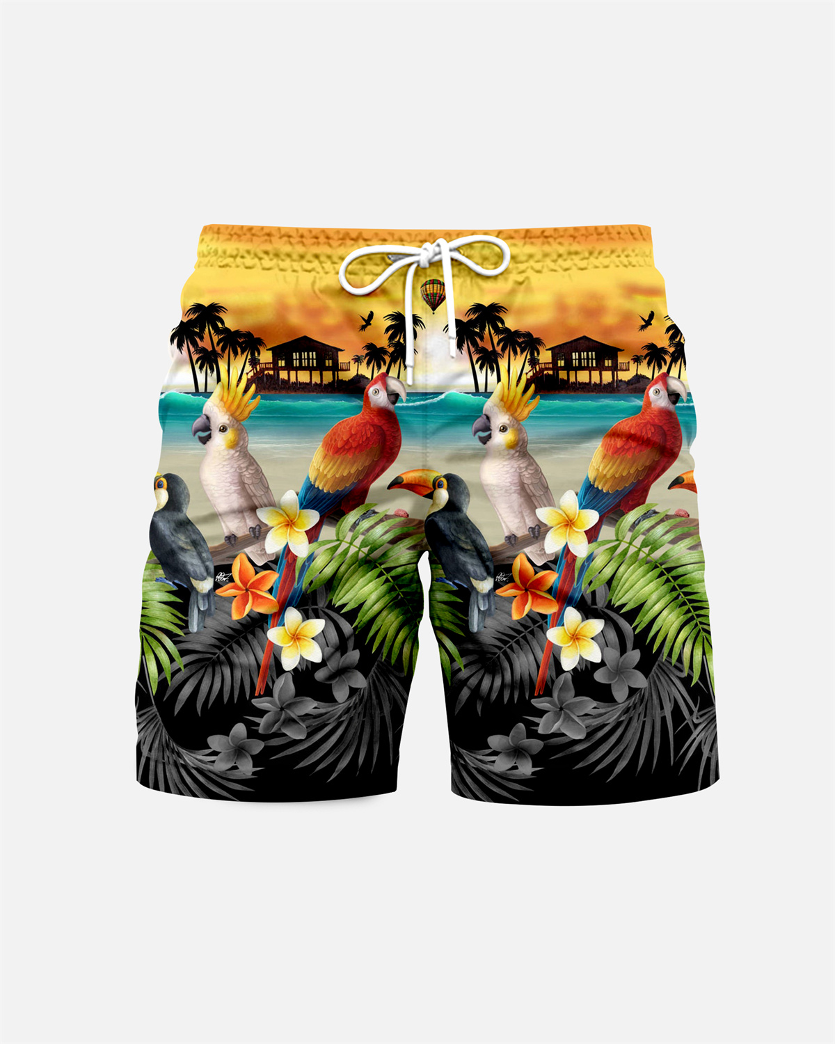 Suitmens Men's Men's Tiki Style Hawaiian Vacation Print Three-Piece Set 034
