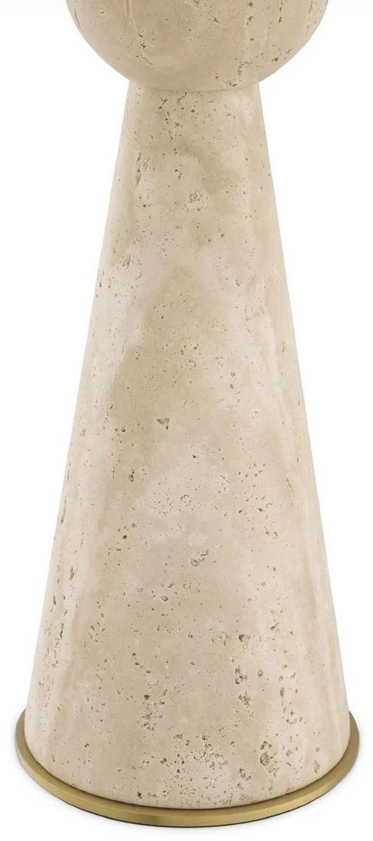 Casa Padrino lámpara de mesa de lujo beige / latón antiguo / crema 40 x 40 x A. 78,5 cm - lámpara de escritorio de travertino con pantalla hexagonal - Lámparas de mesa de lujo
