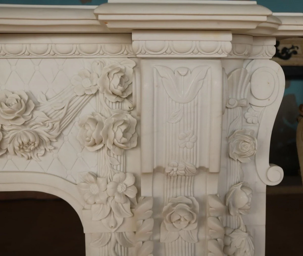 Casa Padrino marco de chimenea de m¨¢rmol barroco de lujo blanco 190 x A. 142 cm