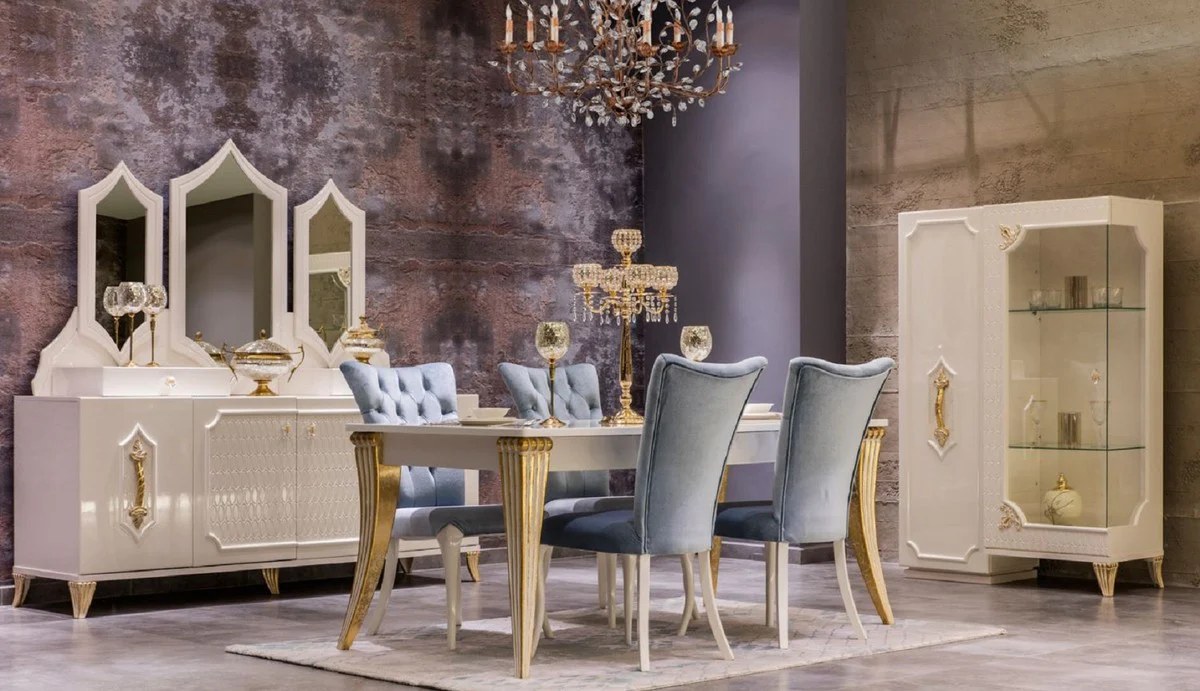 Casa Padrino vitrina barroco de lujo blanco / oro - Vitrina de madera maciza hecha a mano con 2 puertas - Muebles Barrocos - Noble & Magn¨ªfica