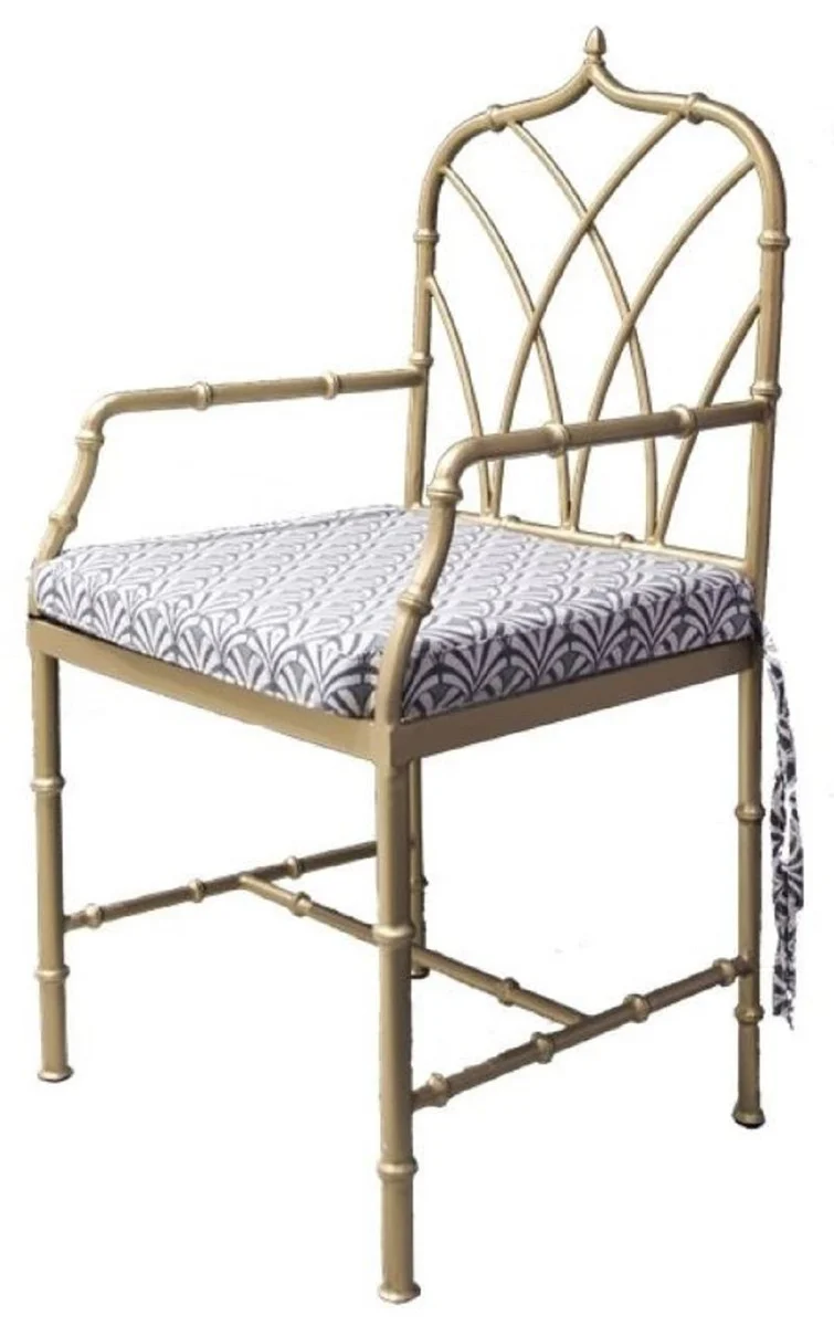 Casa Padrino silla de jard¨ªn Art Nouveau de lujo de hierro forjado con reposabrazos oro / gris A. 101 cm