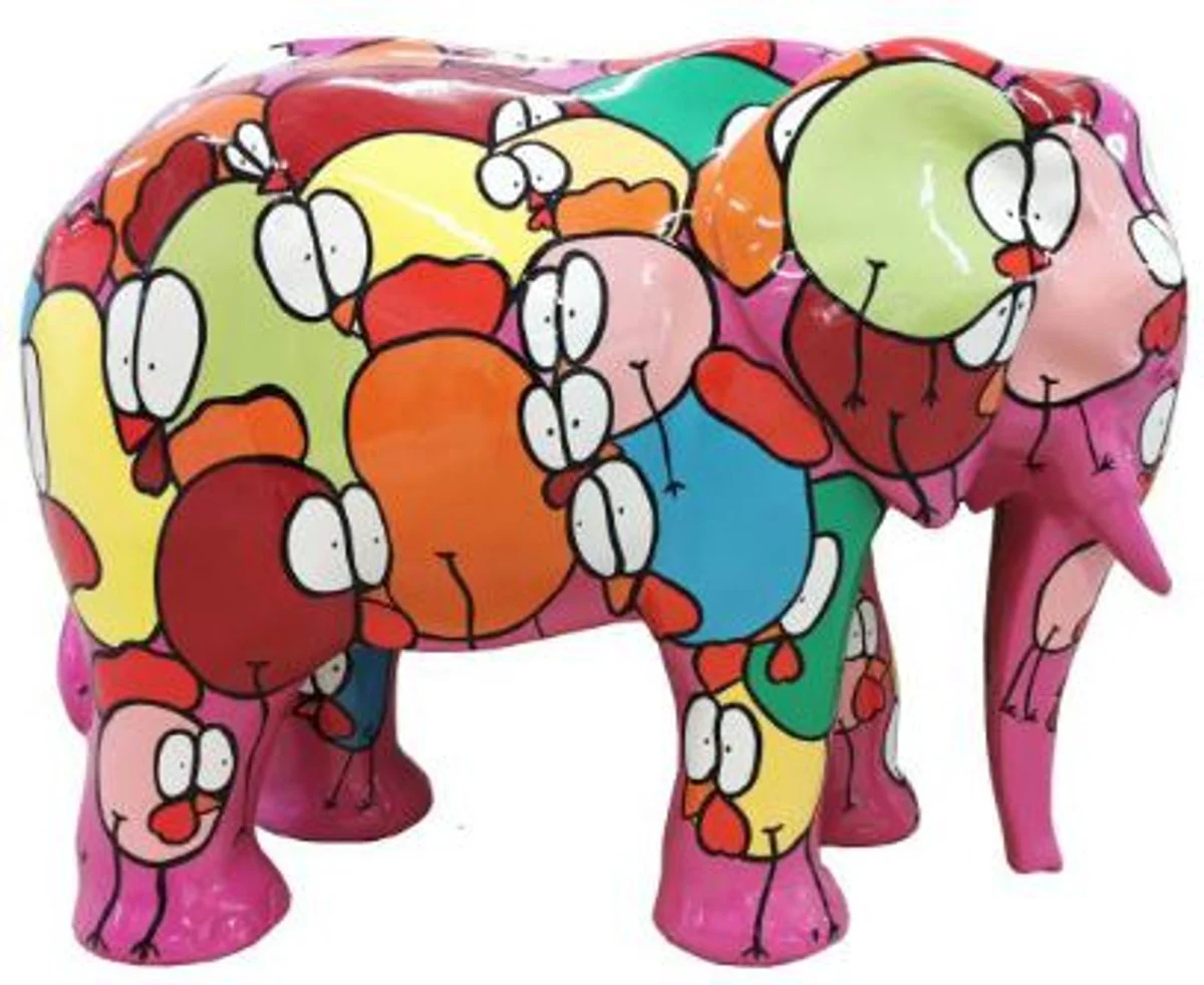Casa Padrino escultura decorativa de diseño elefante rosa / colorido 90 x A. 70 cm - Figura de decoración de jardín resistente a la intemperie - Accesorios Decorativos