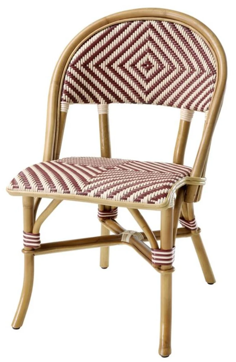 Casa Padrino luxury rattan chair natural colors / burgundy / white 46 x 60 x H. 83 cm - Conservatory Furniture