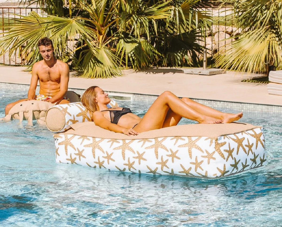 Casa Padrino tumbona de agua de lujo con reposacabezas blanco / beige 180 cm