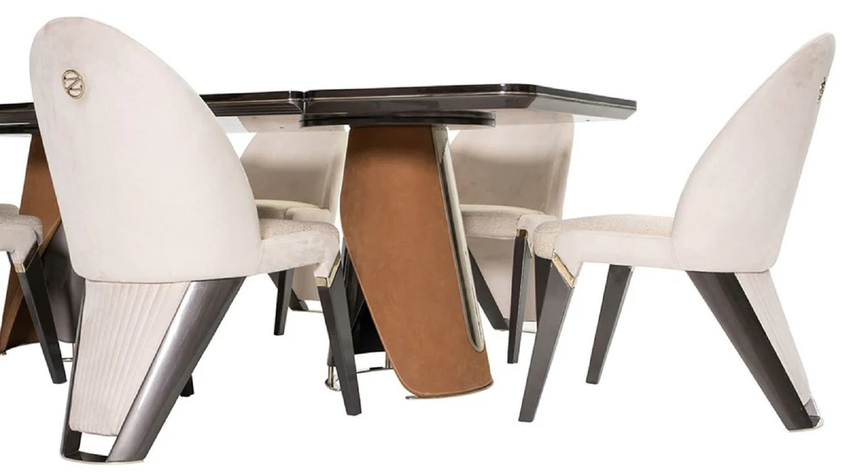 Casa Padrino conjunto de 6 sillas de comedor de lujo crema / gris / oro 57 x 70 x A. 91,5 - Muebles de comedor - Muebles de lujo - Interior de lujo