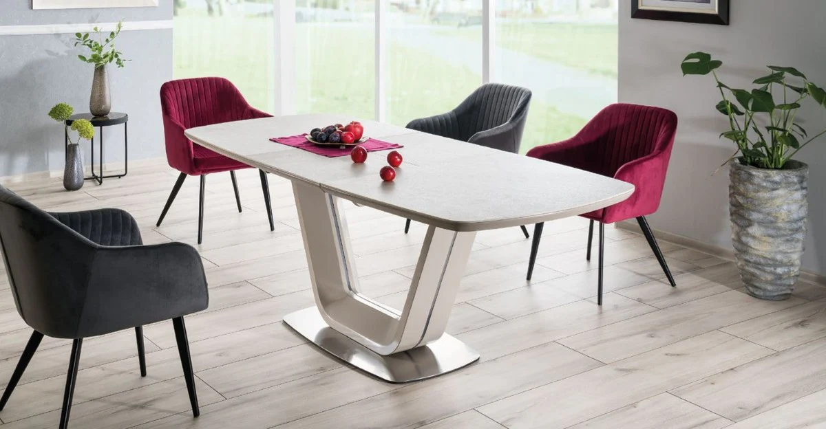 Casa Padrino mesa de comedor de cer¨¢mica de lujo gris / plata 160-220 x 90 x A. 76 cm - Mesa de Cocina Extensible