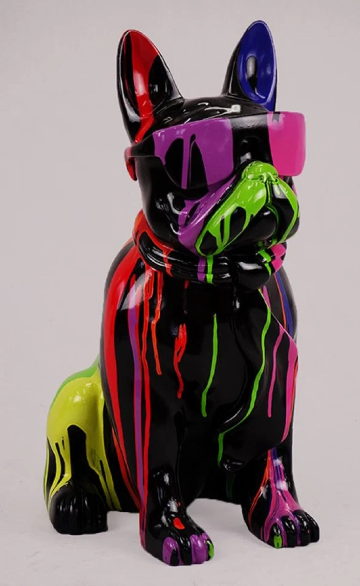 Casa Padrino figura decorativa de lujo perro bulldog negro / multicolor A. 65 cm - Escultura decorativa de resina - Decoraci¨®n sal¨®n - Figura animal decorativa de lujo