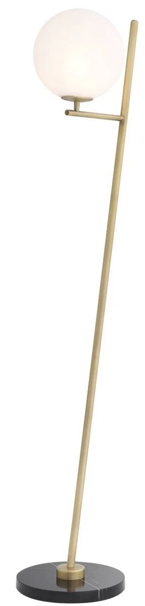 Casa Padrino lámpara de pie de lujo latón antiguo / negro / blanco 39 x 30 x A. 159 cm - Lámpara de pie moderna de metal con base de mármol y pantalla de vidrio redonda - Calidad de Lujo