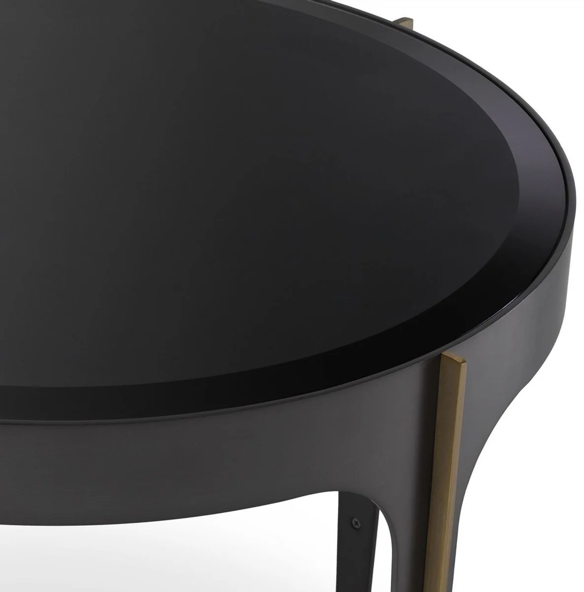 Casa Padrino mesa auxiliar de lujo bronce / lat¨®n / negro ? 64 x A. 43,5 cm - Mesa redonda de acero inoxidable con tapa de vidrio - Muebles de sal¨®n de lujo